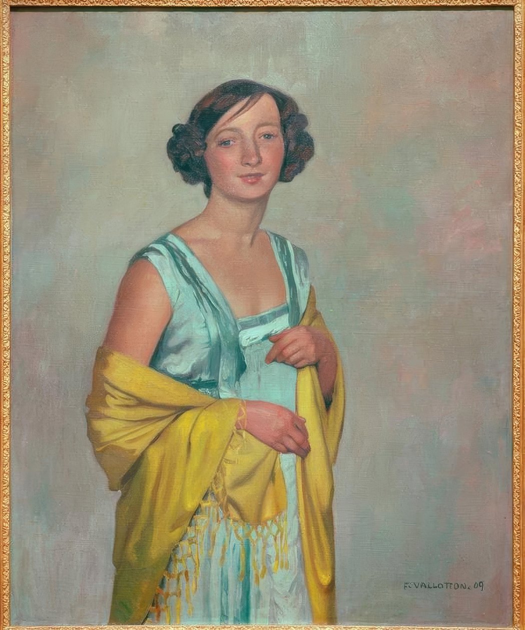 Portræt af en kvinde med et gult tørklæde af Felix Edouard Vallotton
