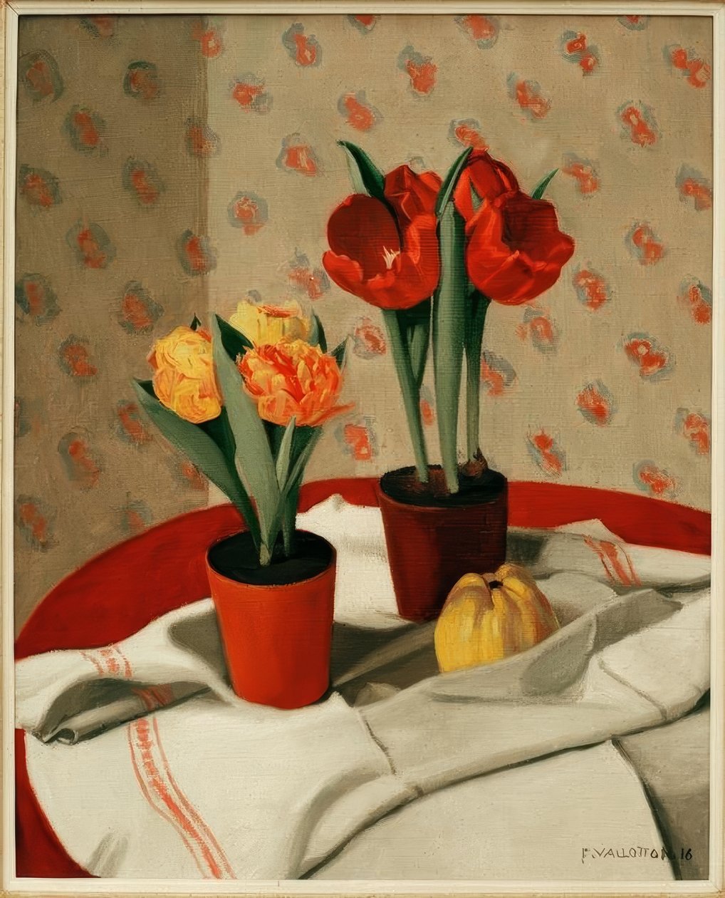 To potter med røde og gule tulipaner af Felix Edouard Vallotton