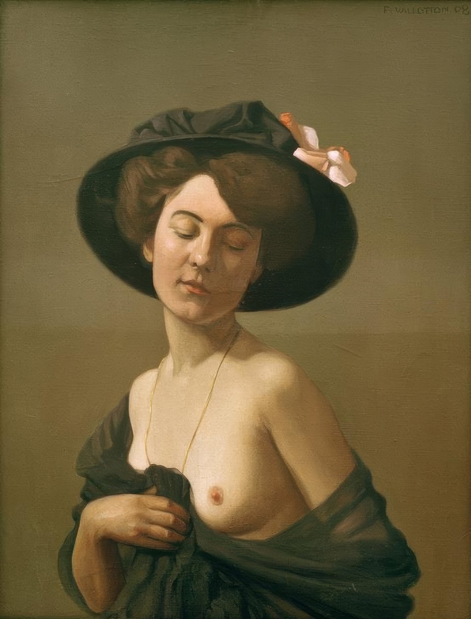 Kvinde draperet i et sort tørklæde, sort hat af Felix Edouard Vallotton