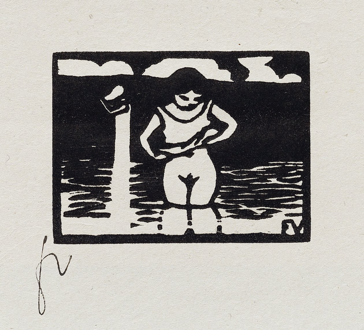 Pige fjerner sin skjorte, VI fra "Les Petites Baigneuses", 1893 af Felix Edouard Vallotton