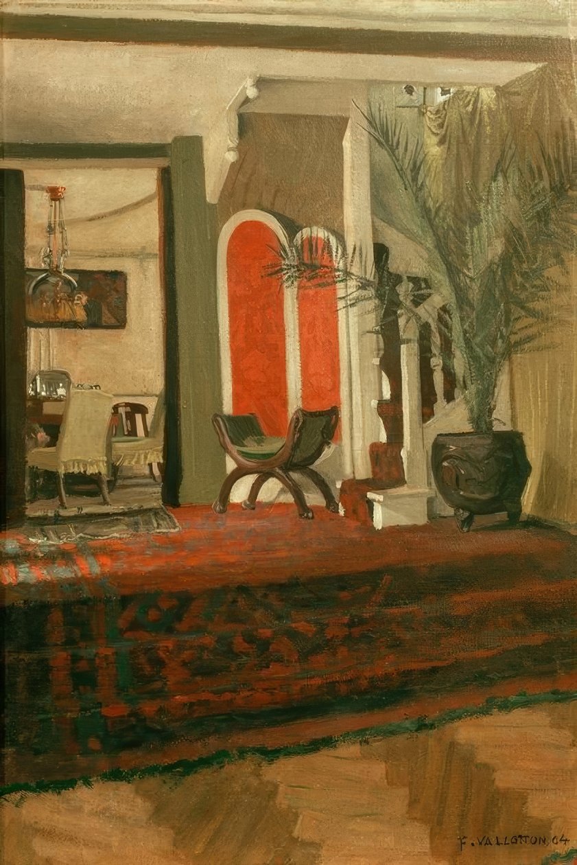 Indretning, stue med trappe og spisestue i fo af Felix Edouard Vallotton