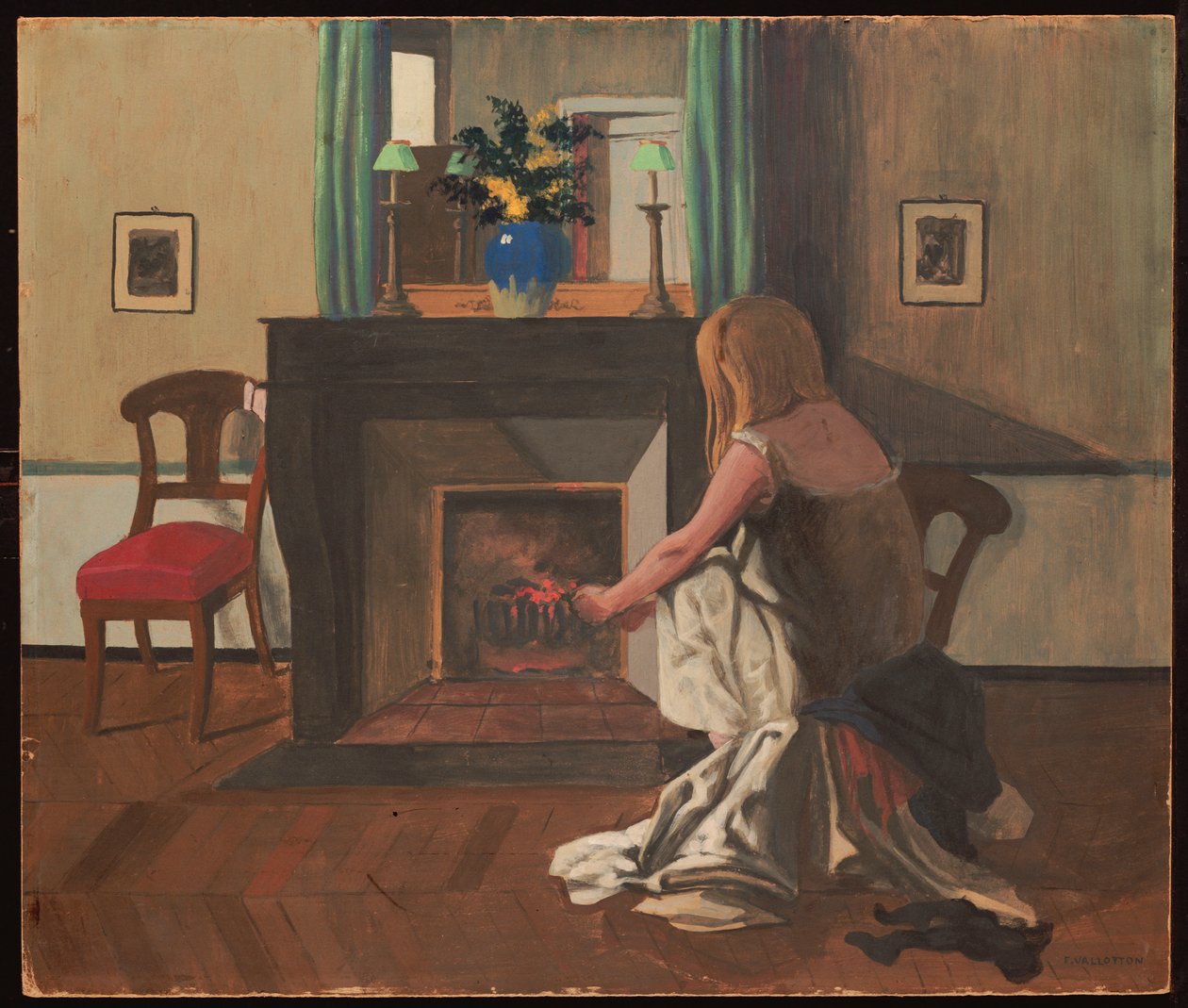 Interiør med en kvinde i en natkjole, 1899 af Felix Edouard Vallotton