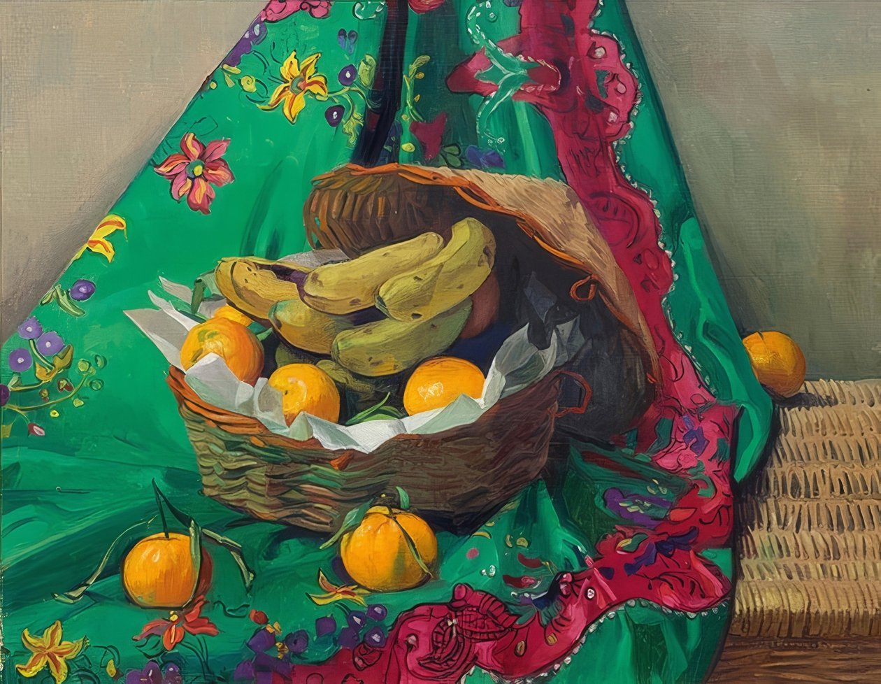 Kurv med mandariner og bananer. 1923 af Felix Edouard Vallotton