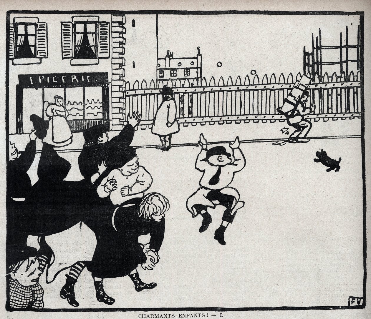 Dejlige børn! (hej glarmester ...) tegning af Felix Vallotton (1865-1925) i "Le rire" fra 1898 - Privat samling af Felix Edouard Vallotton