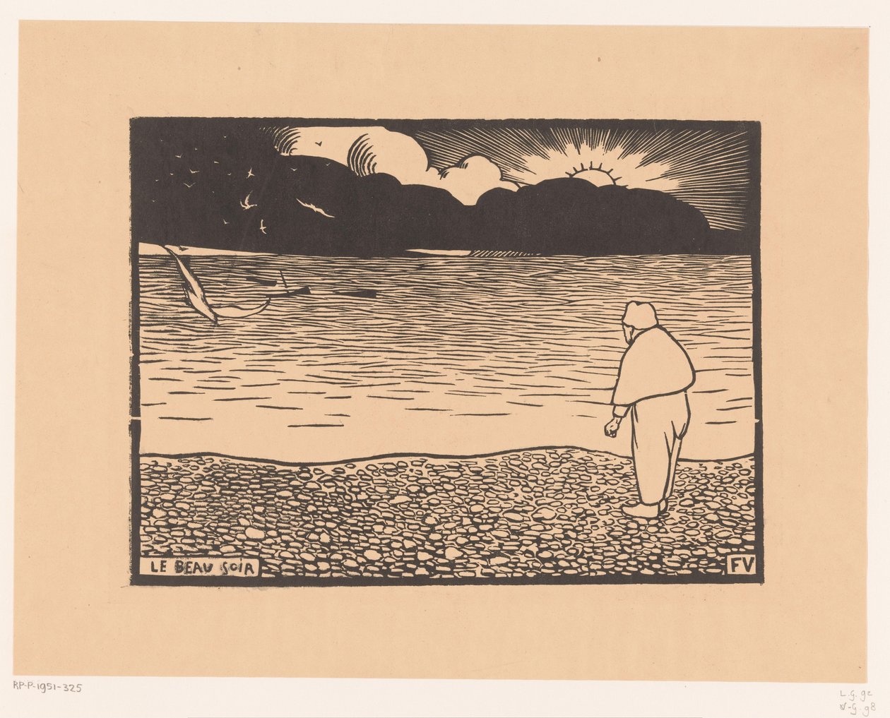 Mand ved solnedgang ved havet Le beau-soir (titel på objekt) af Felix Edouard Vallotton
