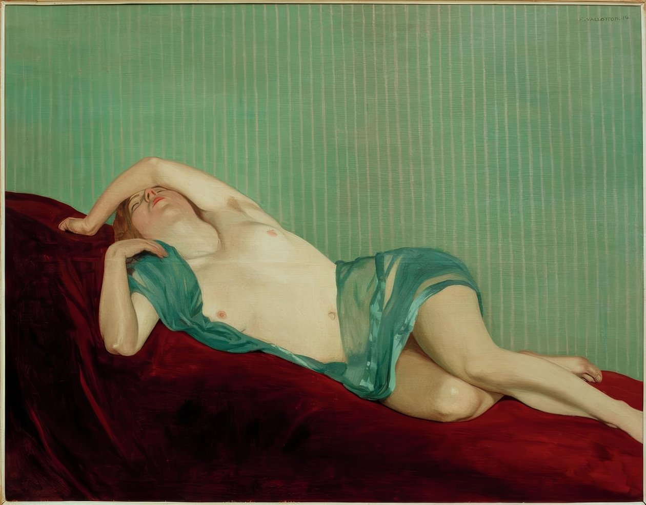 Nøgen med grønt tørklæde af Felix Edouard Vallotton