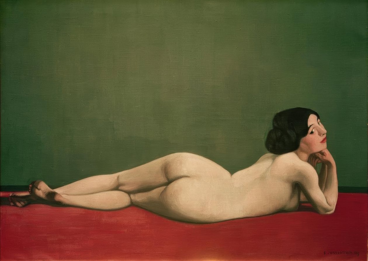 Nøgen liggende ved den røde løber af Felix Edouard Vallotton