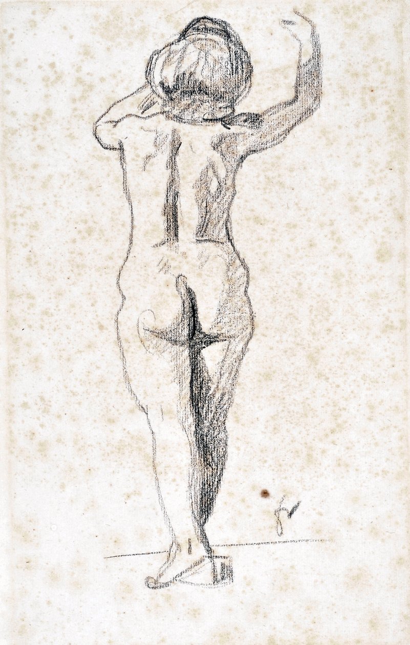 Nu de dos - Kunstværk af Felix Vallotton (1865-1925), grafit på papir (28x18 cm), begyndelsen af ​​det 20. århundrede - Saint Roch hospice museum, Issoudun - Obligatorisk omtale af Felix Edouard Vallotton
