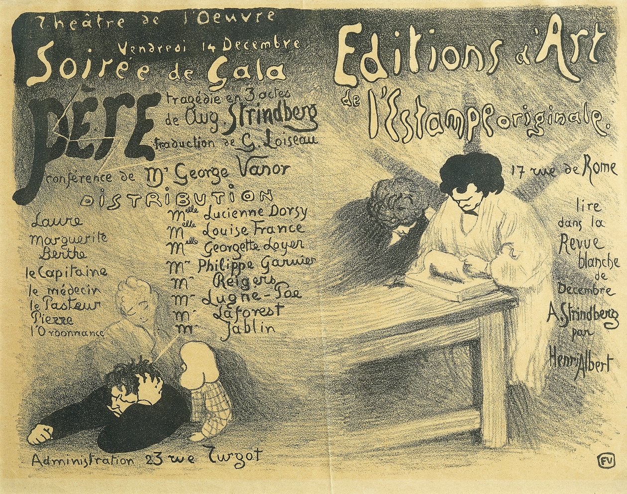 Paris Opera-program, herunder værker af August Strindberg af Felix Edouard Vallotton
