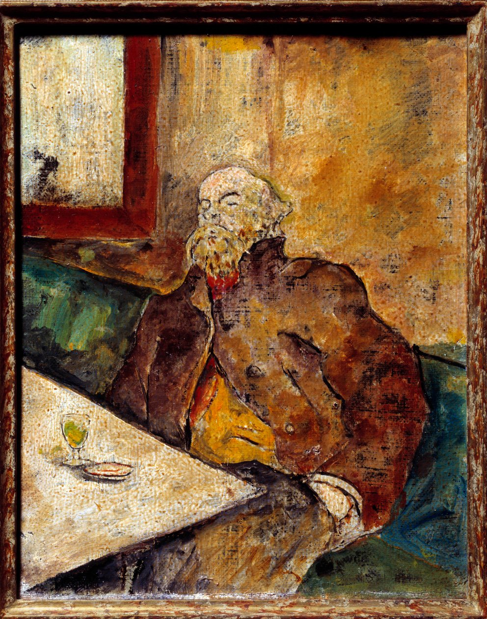 Portræt af Paul Verlaine (1844 - 1896), fransk digter, siddende ved baren foran et glas absint. Maleri tilskrevet Felix Vallotton (1865-1925) af Felix Edouard Vallotton