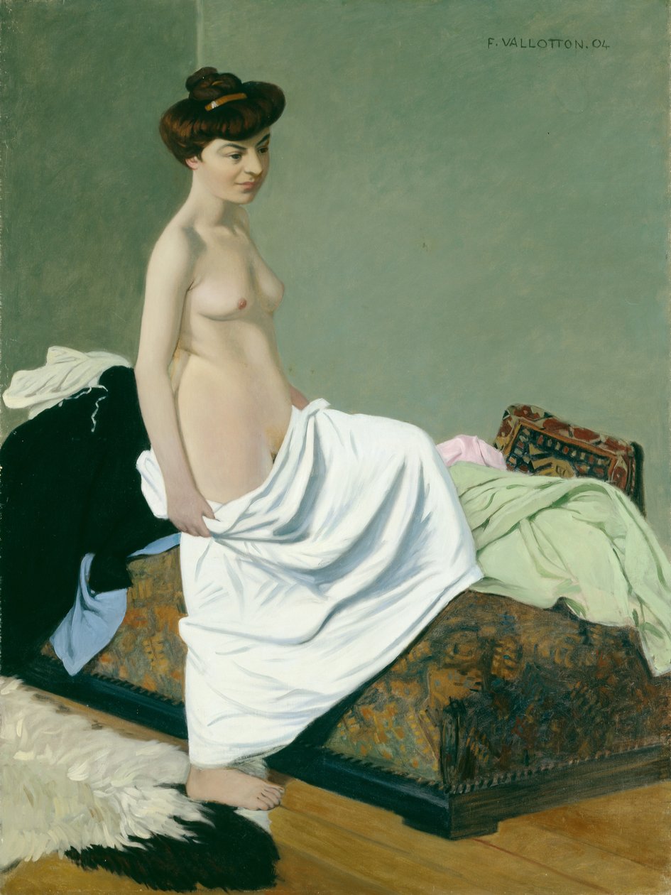Stående nøgen med en kjole på knæet, 1904 af Felix Edouard Vallotton