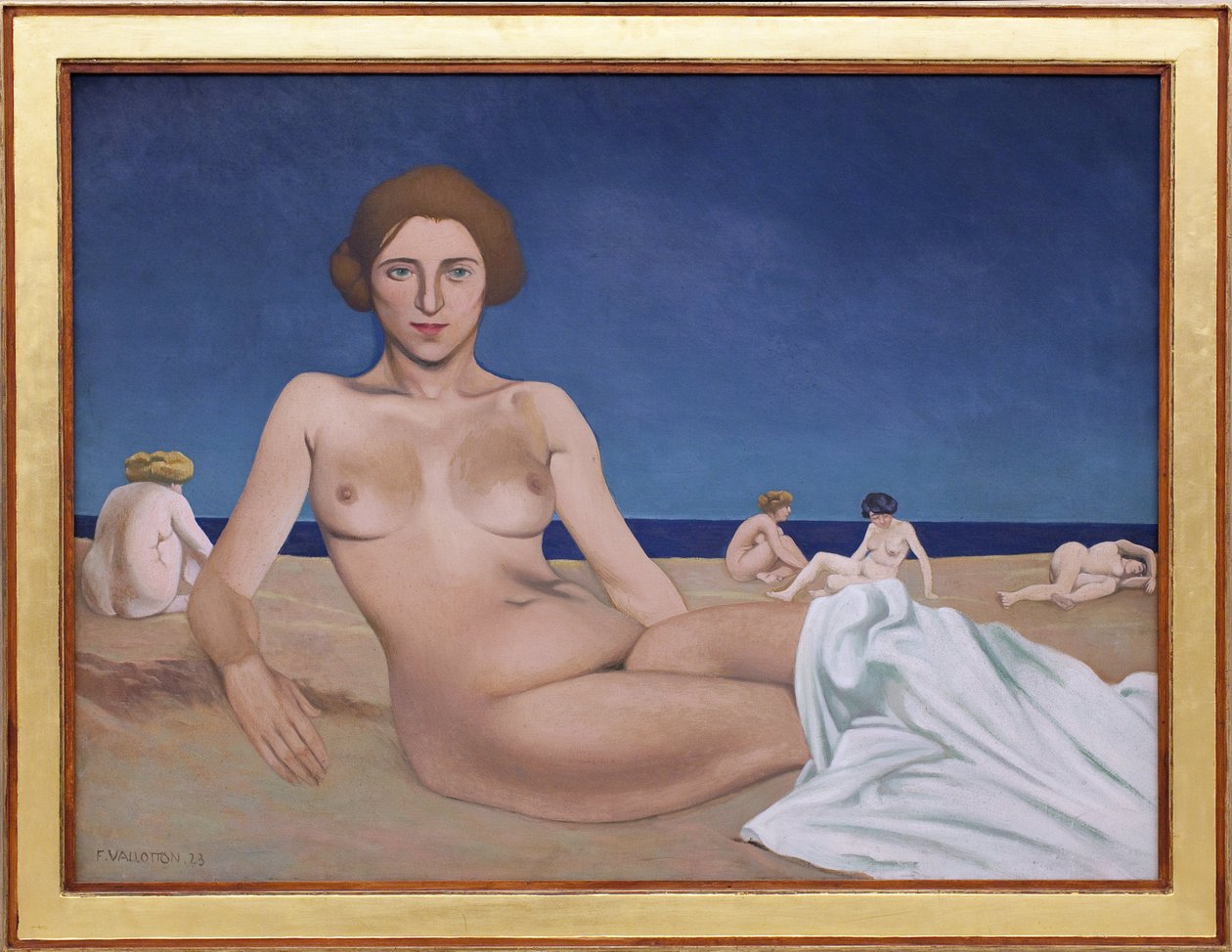 Solbadning på stranden. Maleri af Felix Edouard Vallotton (1865-1925) af Felix Edouard Vallotton