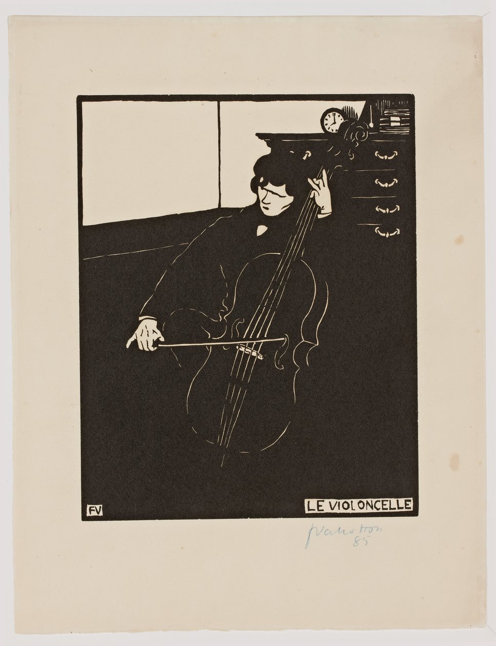 "Celloen, fra serien "Musikinstrumenter", 1896-97 af Felix Edouard Vallotton