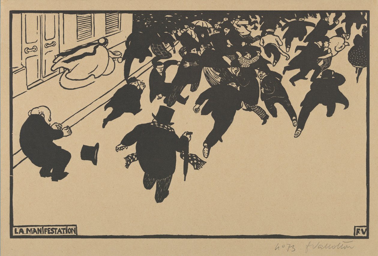 Demonstrationen (La Manifestation), 1893 (træsnit på cremevævet papir) af Felix Edouard Vallotton