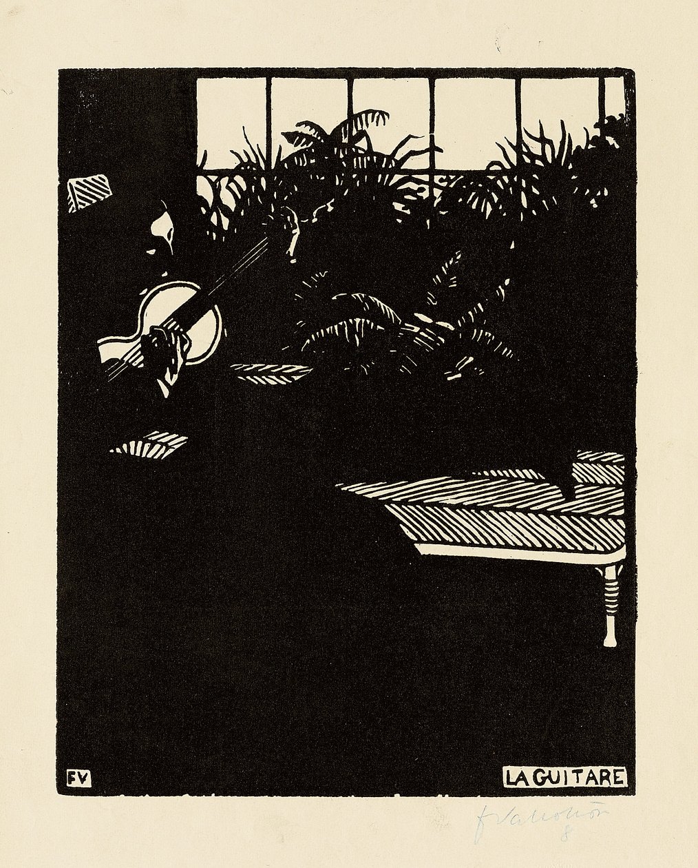Guitaren, fra serien "Musikinstrumenter", V, 1897 af Felix Edouard Vallotton