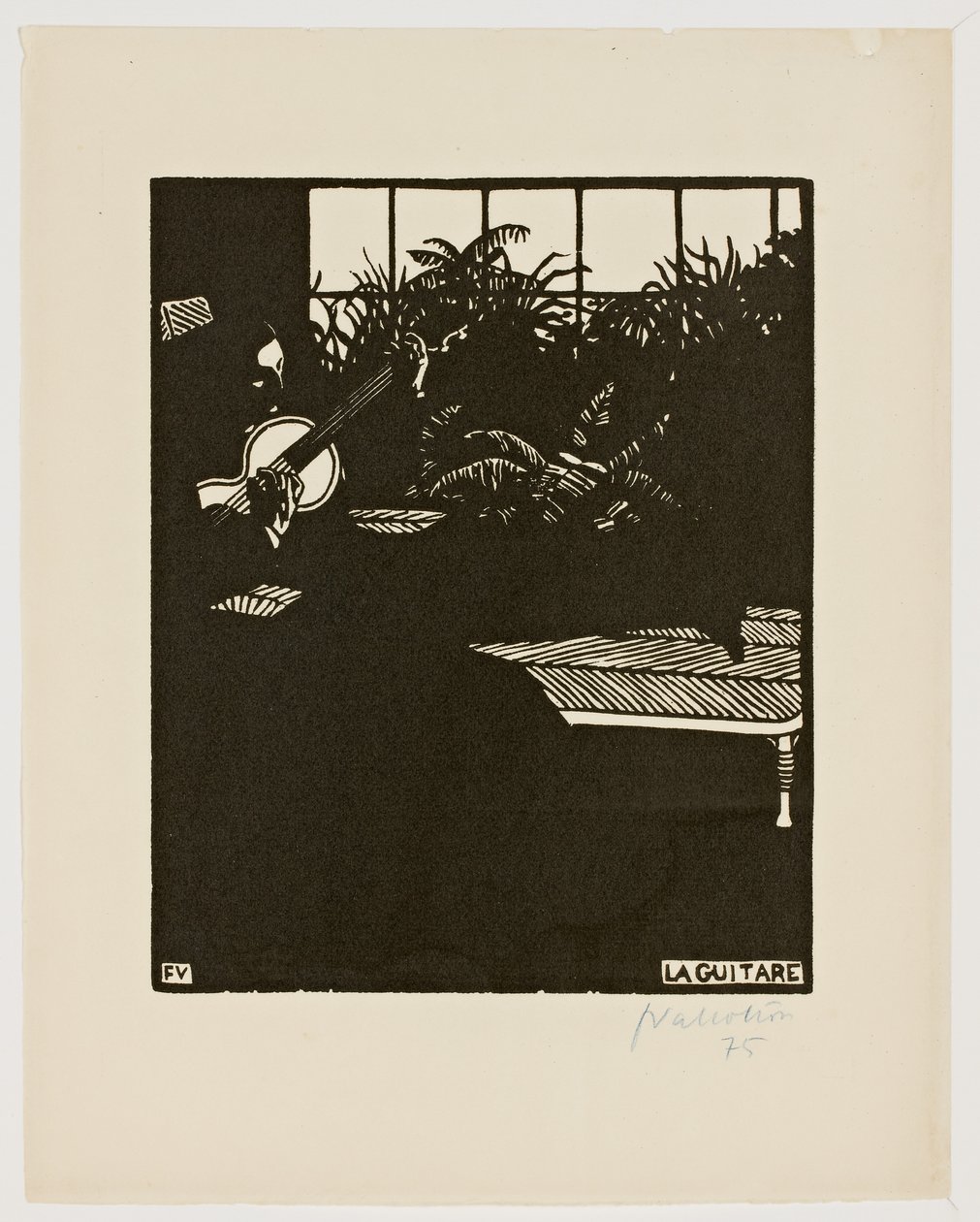 Guitaren, fra serien "Musikinstrumenter", V, 1897 af Felix Edouard Vallotton