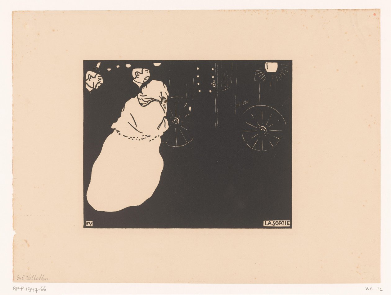 To herrer og en dame i en vogn La Sortie (titel på objekt) af Felix Edouard Vallotton