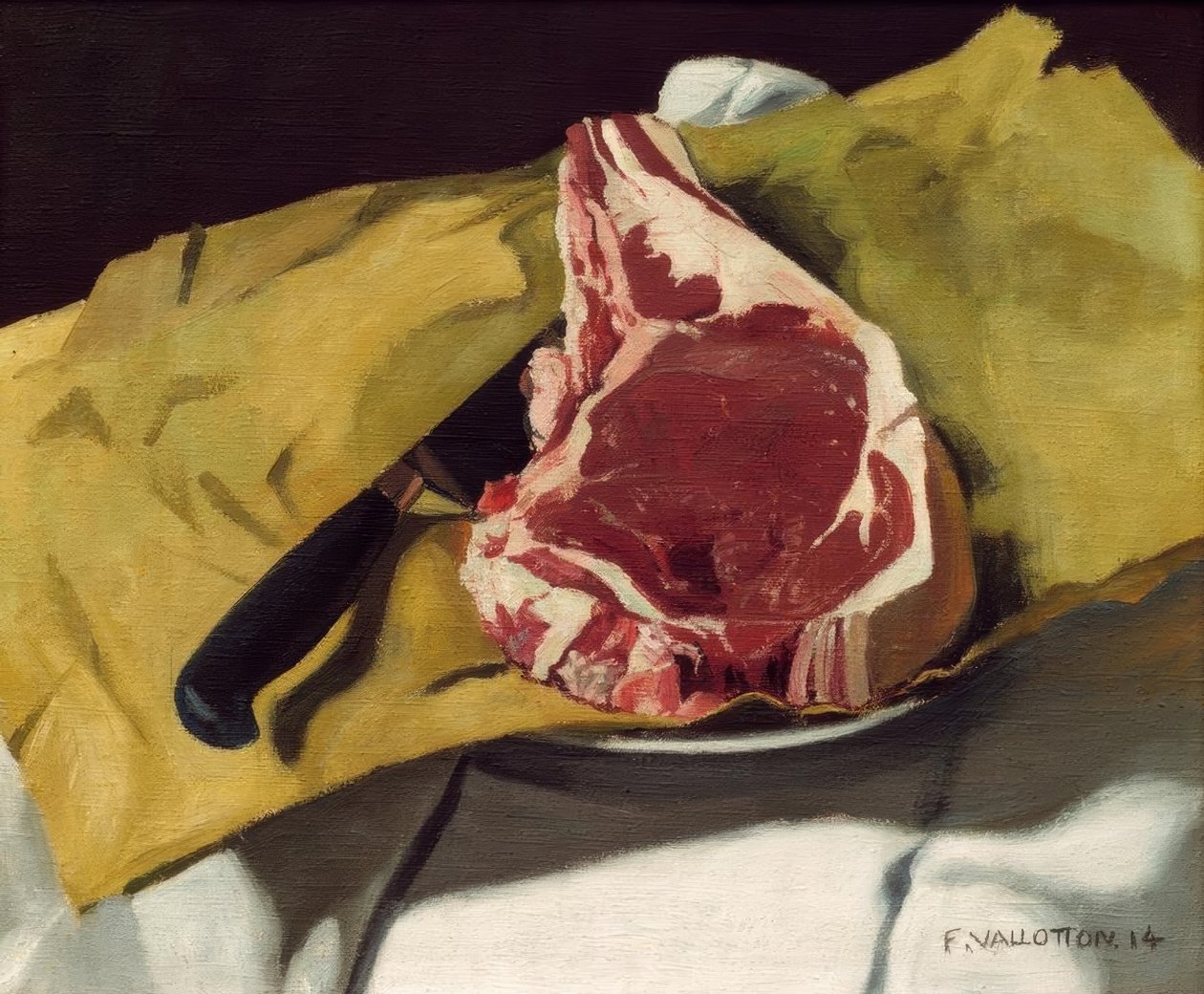 En entrecote på gult papir af Felix Edouard Vallotton