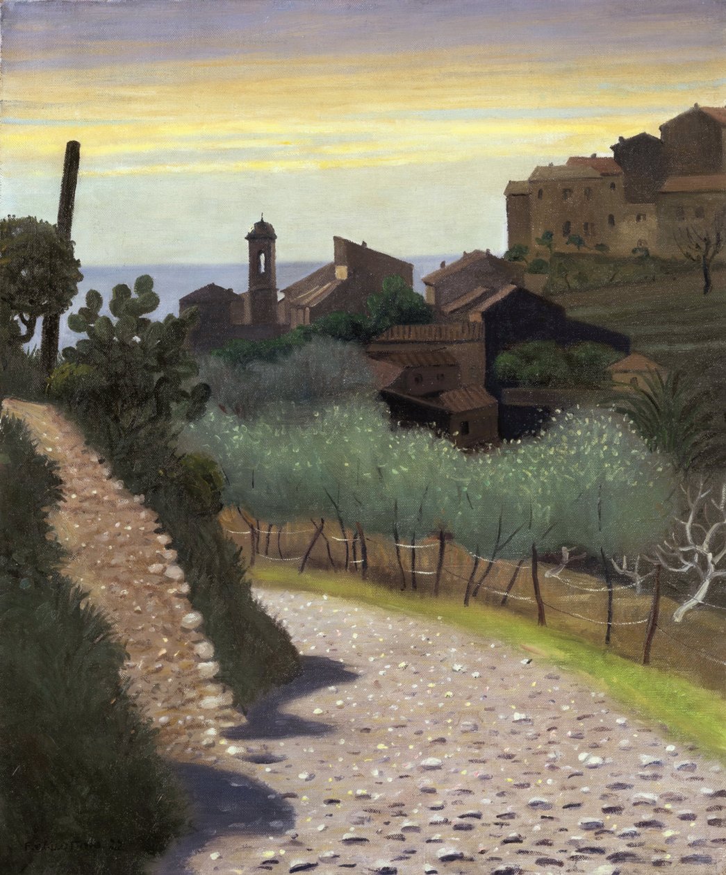 ""Udsigt over kirken Saint-Anne (Sainte Anne) i Cagnes (Cagnes-sur-mer), Alpes Maritimes"" Maleri af Felix Edouard Vallotton (1865-1925) 1922 Privat samling af Felix Edouard Vallotton