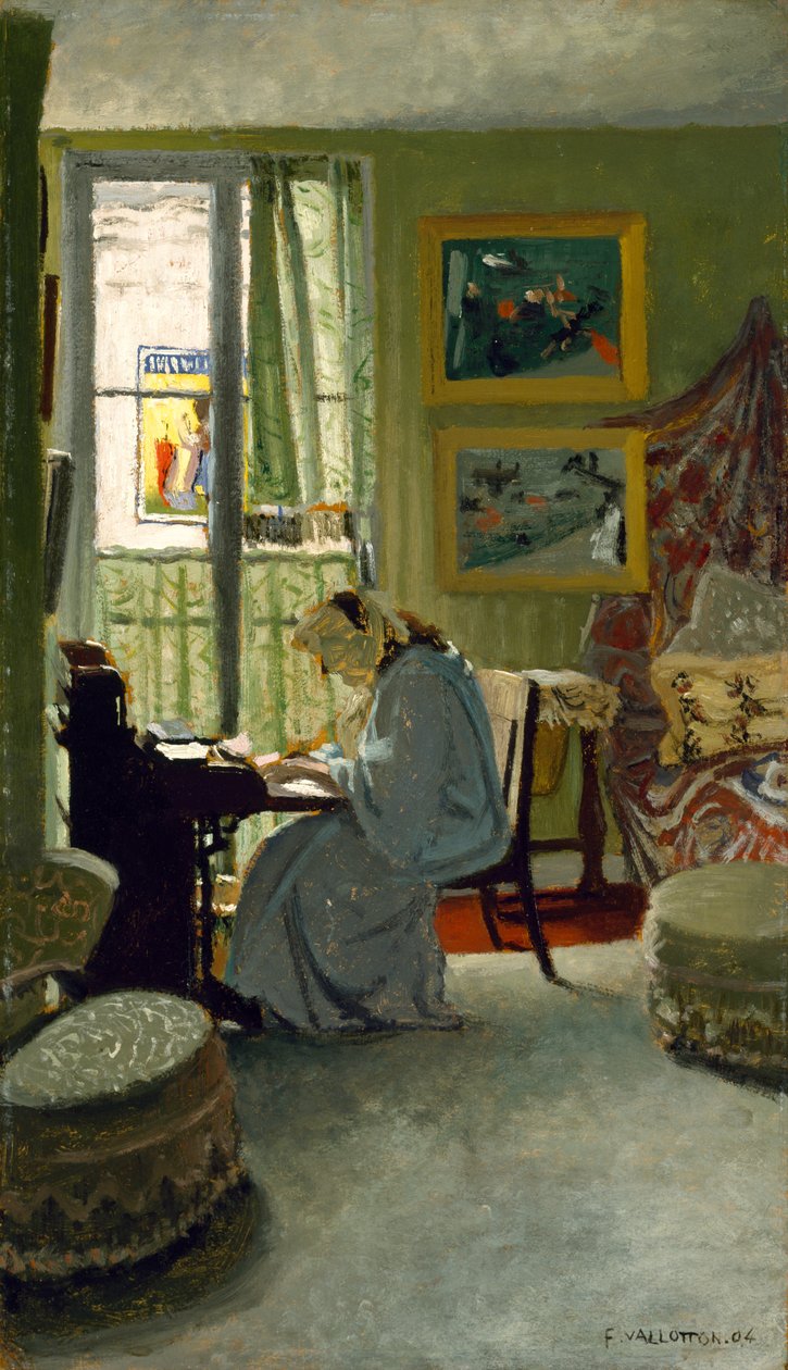 Kvinde, der skriver i et interiør, 1904 af Felix Edouard Vallotton