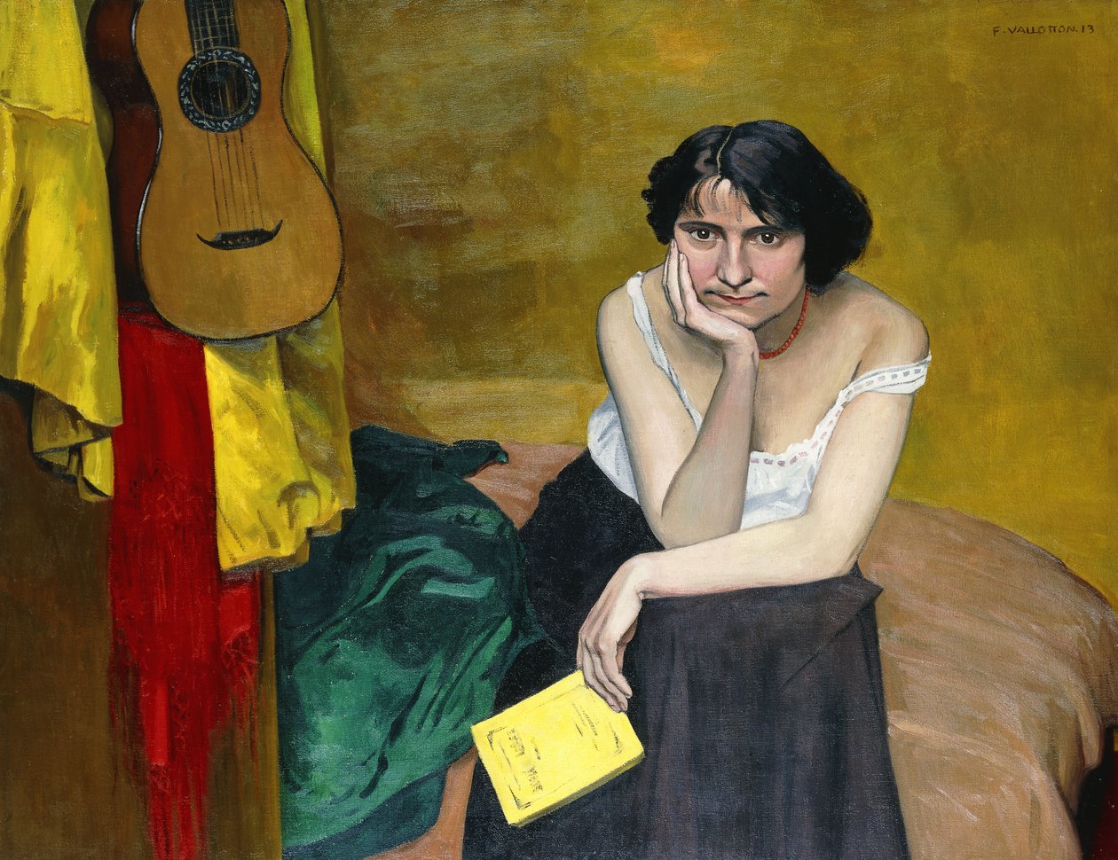 kvinde og guitar; Kvinde og guitar, 1913 af Felix Edouard Vallotton
