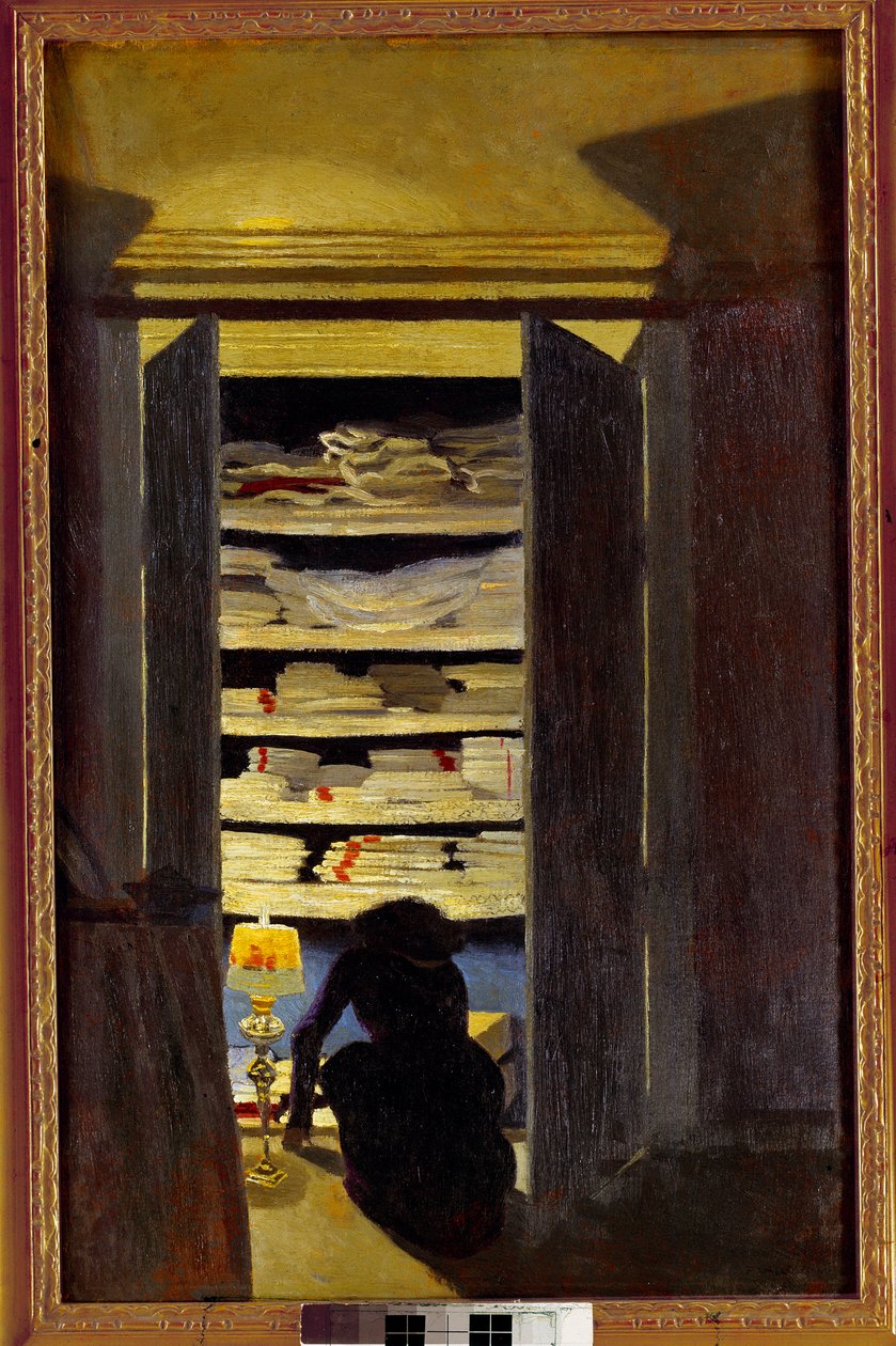 Kvinde søger i et skab. Maleri af Felix Vallotton (1865-1925) Ec. Følg., 20. århundrede. Privat samling. af Felix Edouard Vallotton