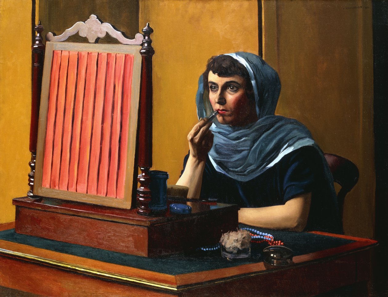 Ung kvinde tager læbestift på; Ung kvinde tager læbestift på, 1925 af Felix Edouard Vallotton