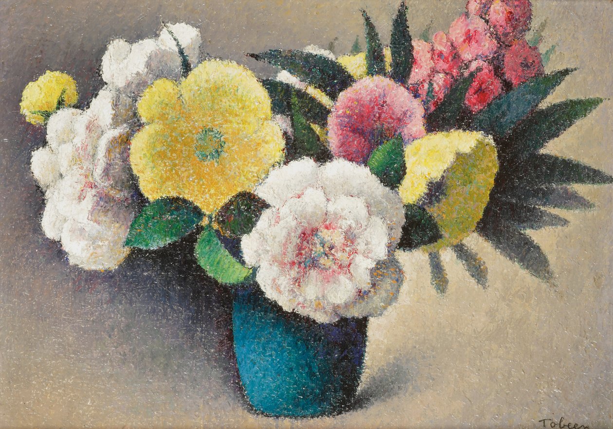 Stilleben med blomster (olie på lærred) af Felix Elie Tobeen