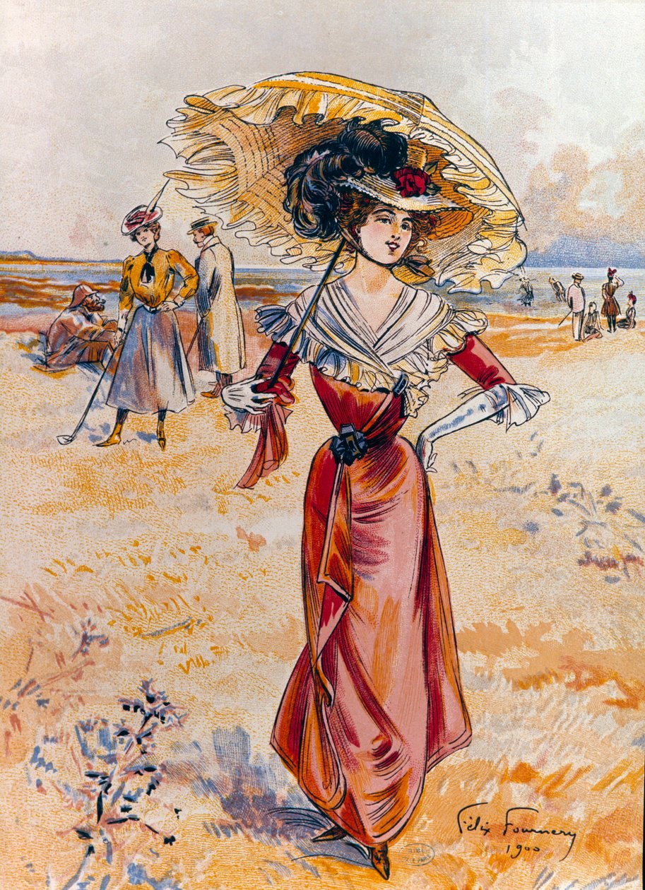 Det elegante ved stranden. Maleri af Felix Fournery (1865-1938) af Felix Fournery