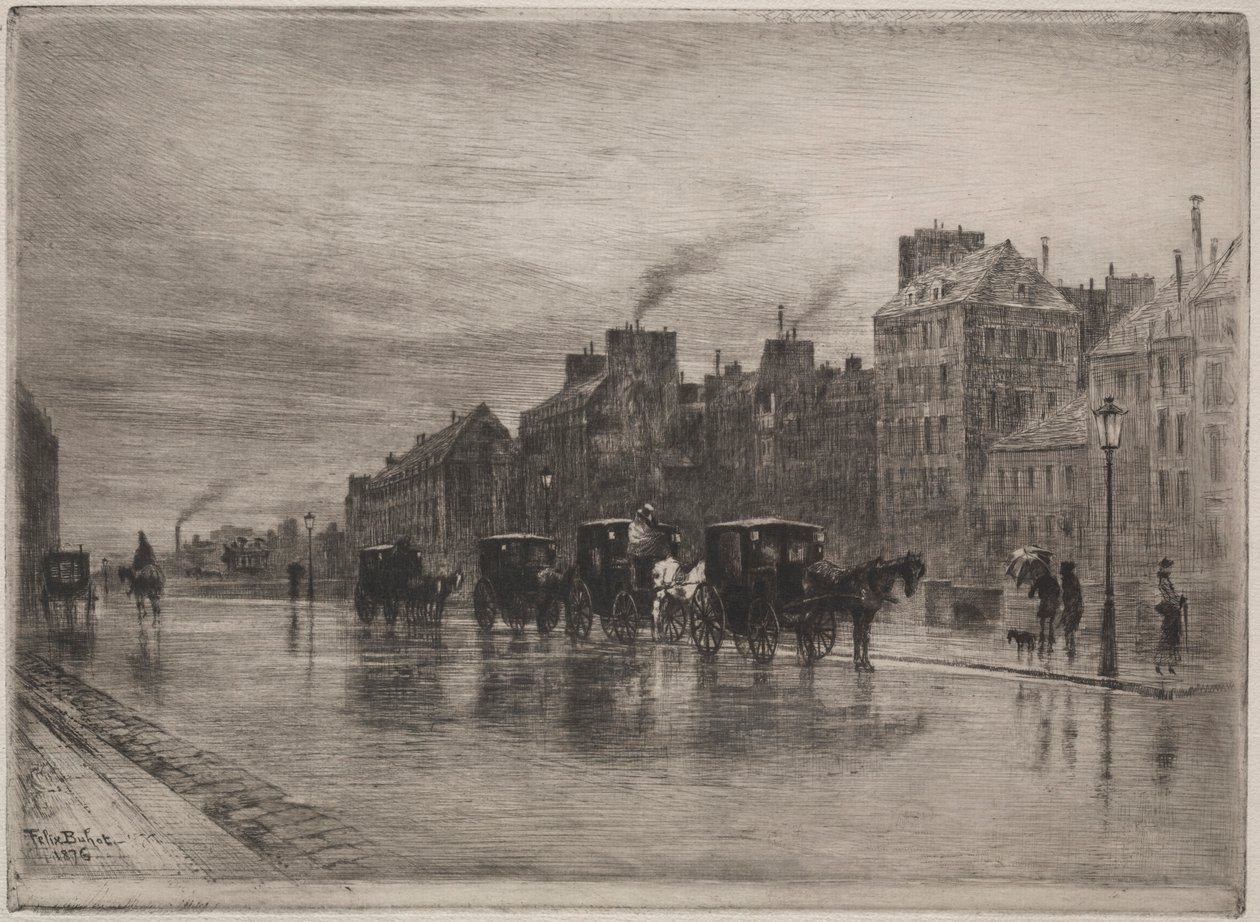 En vintermorgen på Quai de LHotel-Dieu, 1876. af Felix Hilaire Buhot