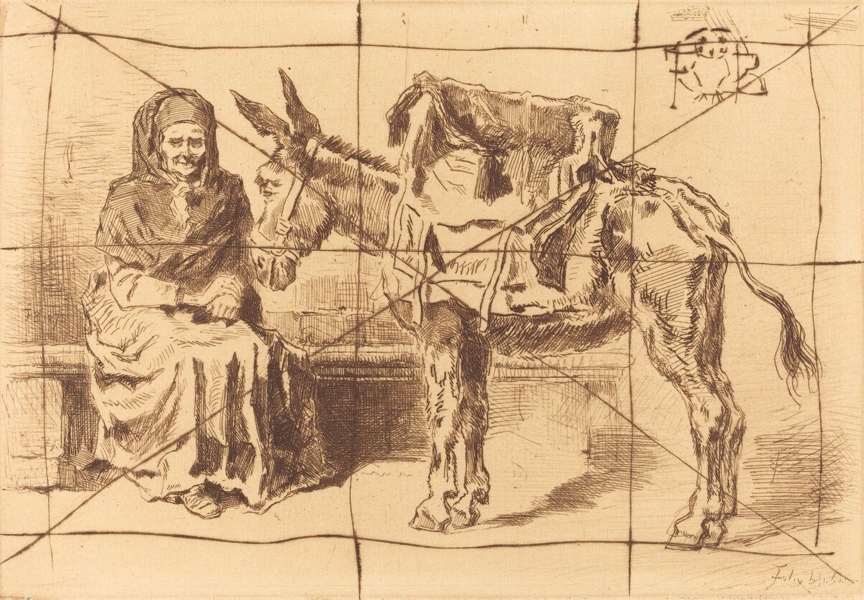 Cacoletière Assise siddende kvinde og røv, 1875. af Felix Hilaire Buhot