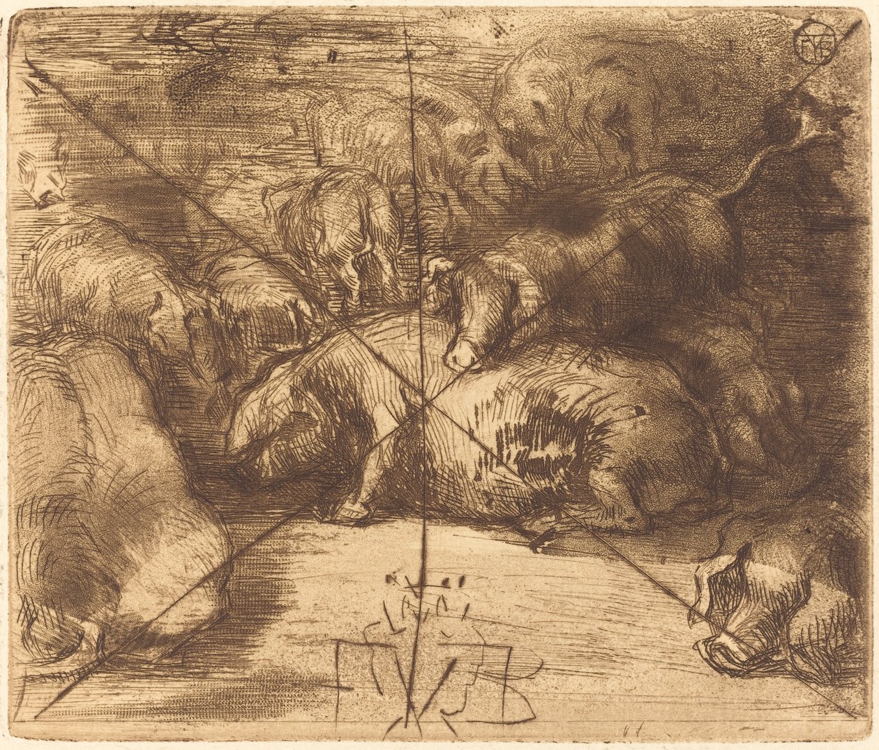 Cochons au Soleil (Svin i solen) af Felix Hilaire Buhot