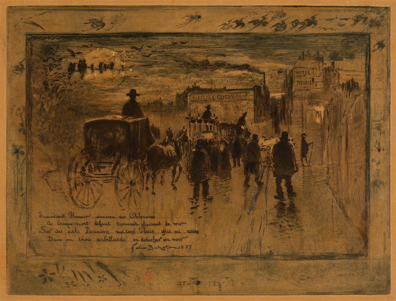 Begravelsesoptog på Boulevard de Clichy (Begravelsesoptog på Boulevard de Clichy) af Felix Hilaire Buhot