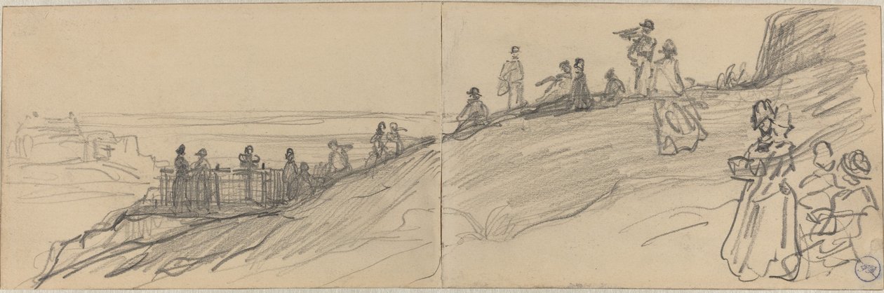 Figurer på toppen af en bakke, med udsigt over havet. af Felix Hilaire Buhot