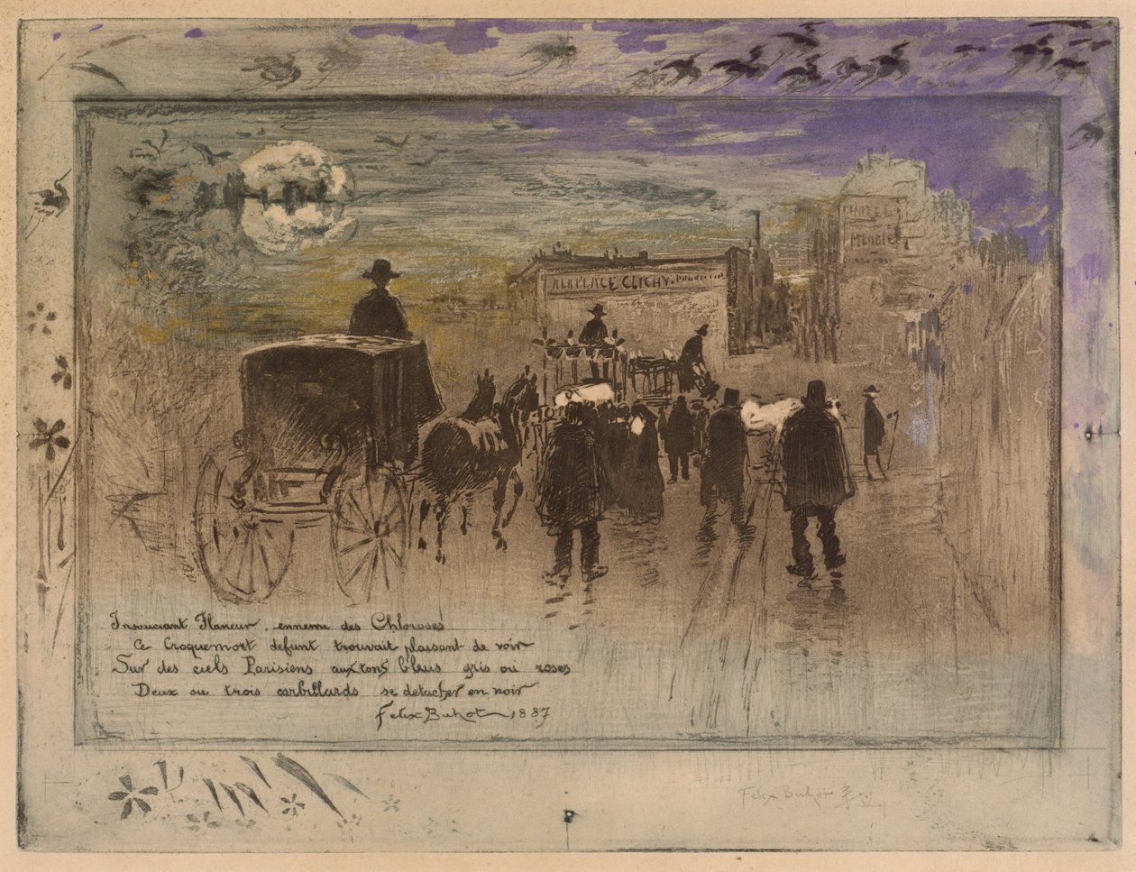Begravelsesoptog på Boulevard de Clichy af Felix Hilaire Buhot