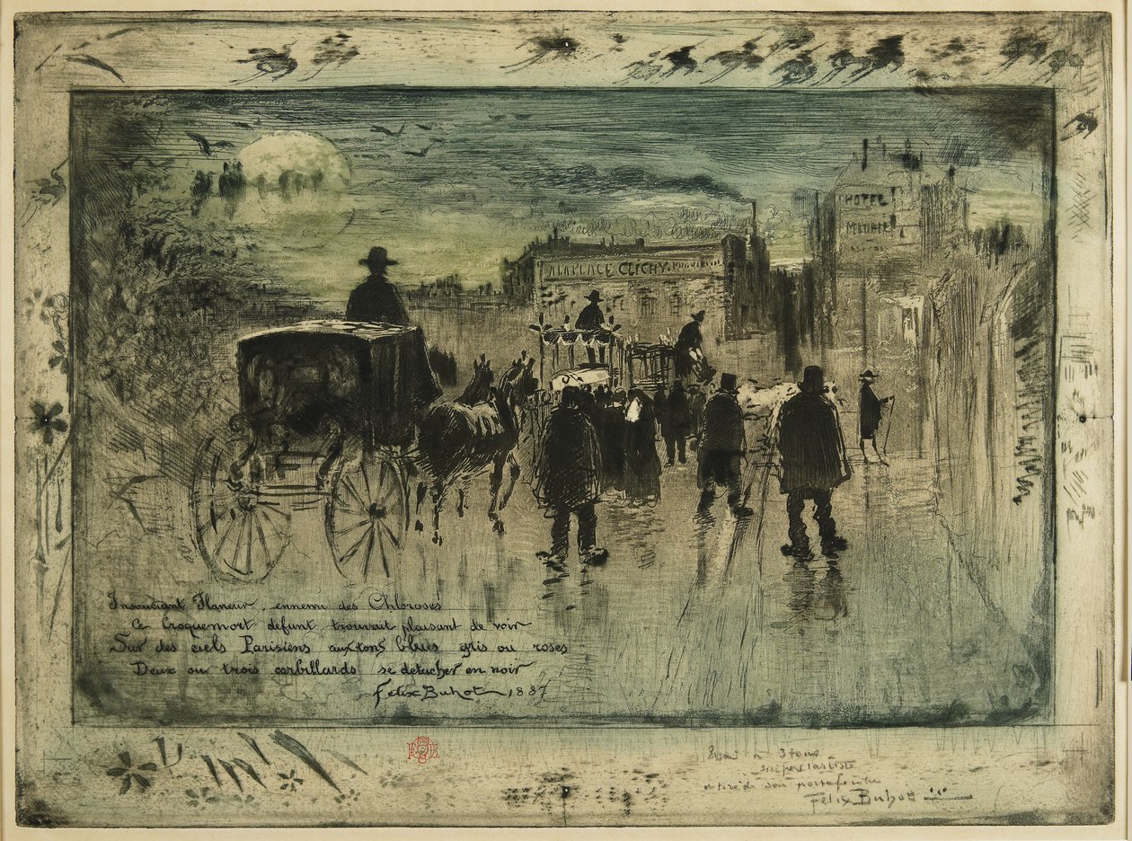 Begravelsesoptog på Boulevard de Clichy, 1887 af Felix Hilaire Buhot