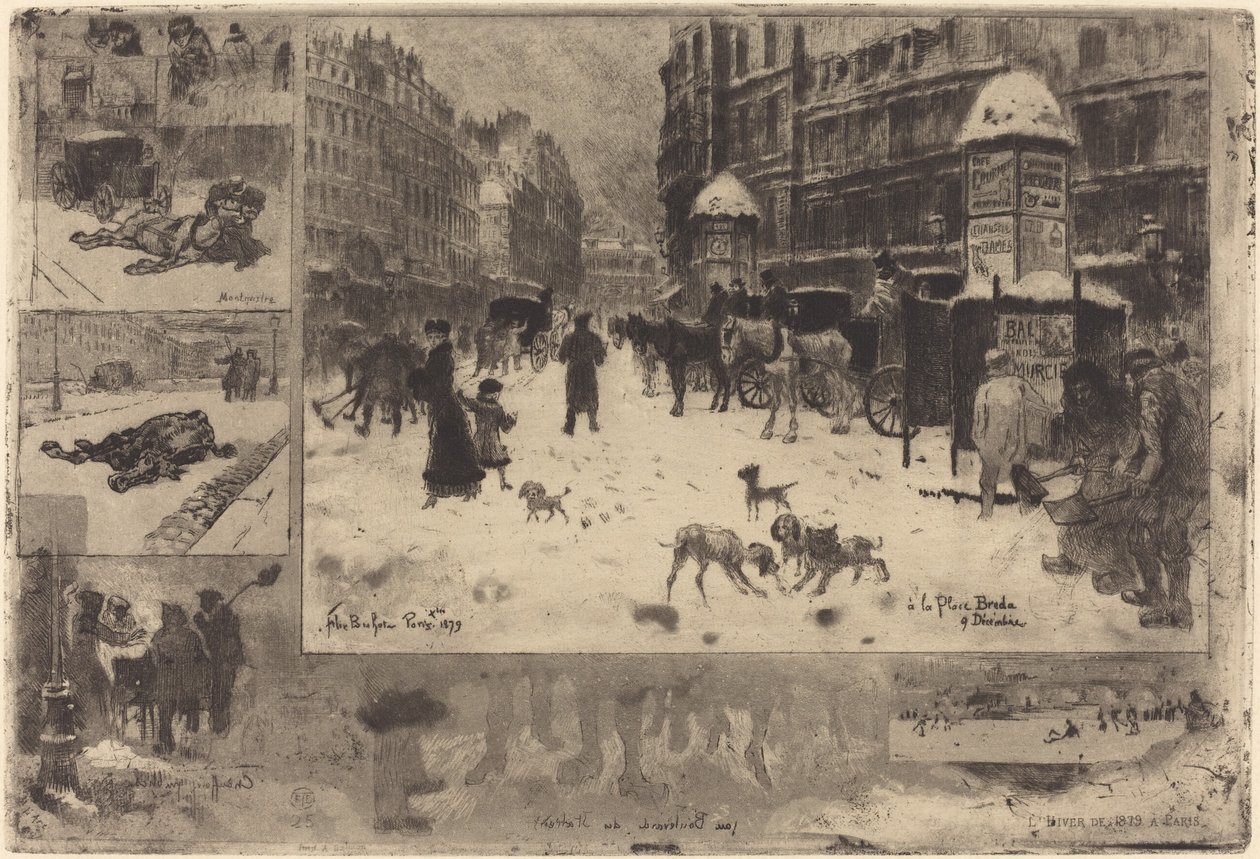 Vinter i Paris af Felix Hilaire Buhot