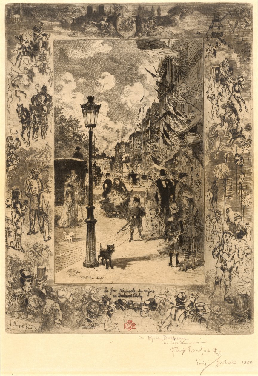Nationaldagen på Boulevard Clichy (national helligdag på Boulevard de Clichy) af Felix Hilaire Buhot