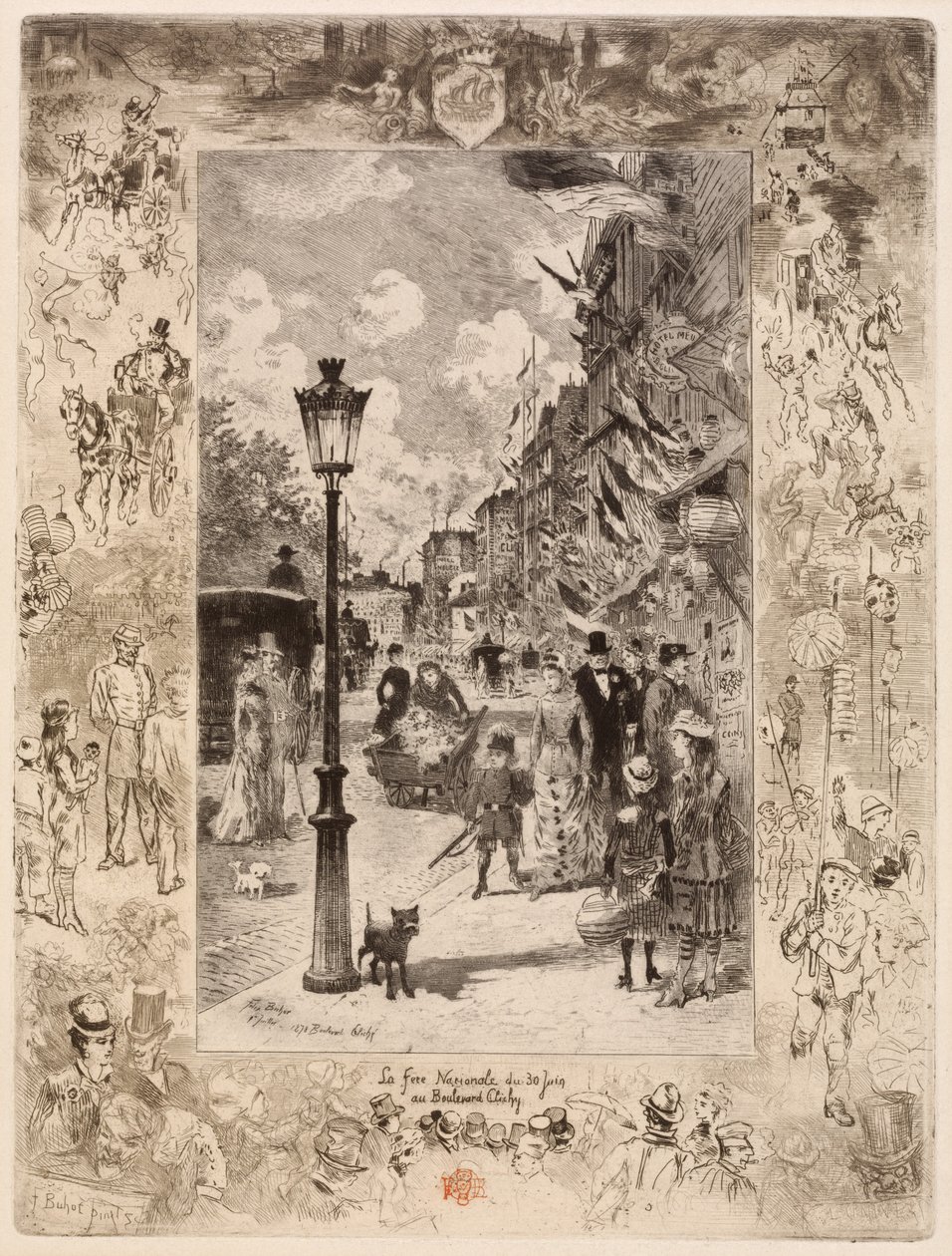 Nationaldagen på Boulevard Clichy (national helligdag på Boulevard de Clichy) af Felix Hilaire Buhot