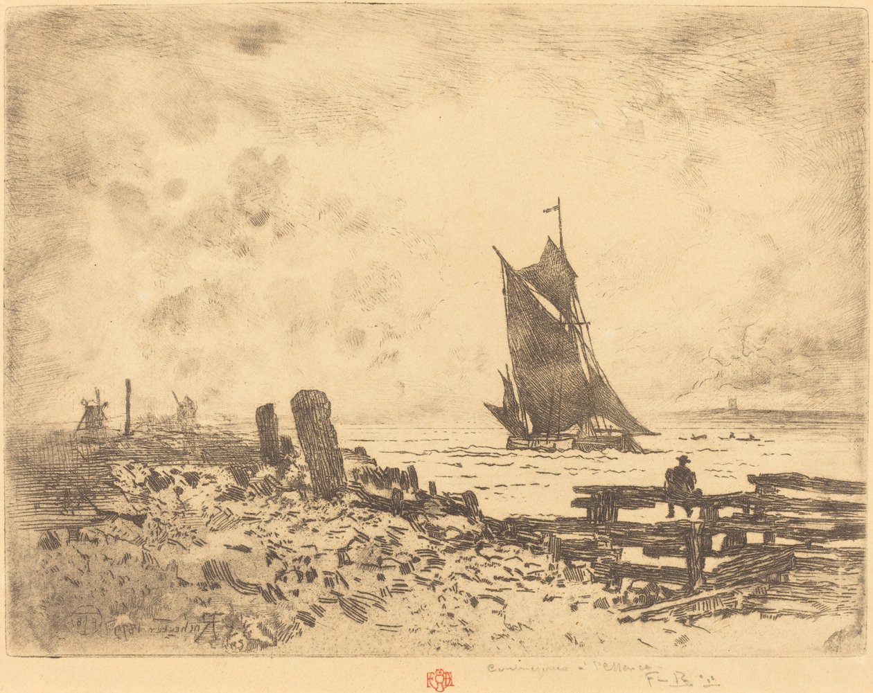 La Petite Marine - Souvenir de Medway (kontra) af Felix Hilaire Buhot