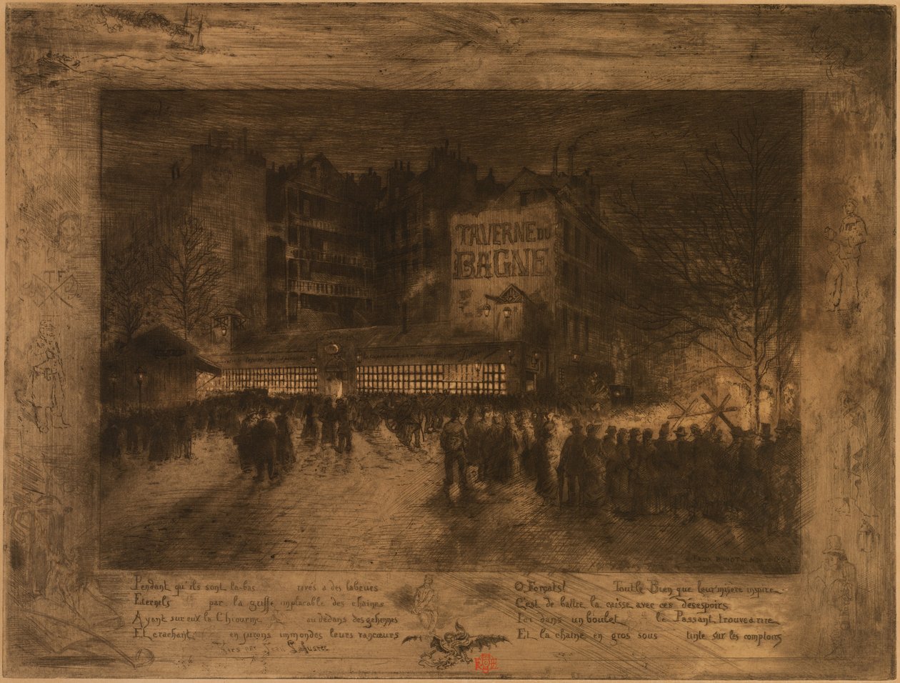 Place des Martyrs og Bagne Tavern, 1885. af Felix Hilaire Buhot