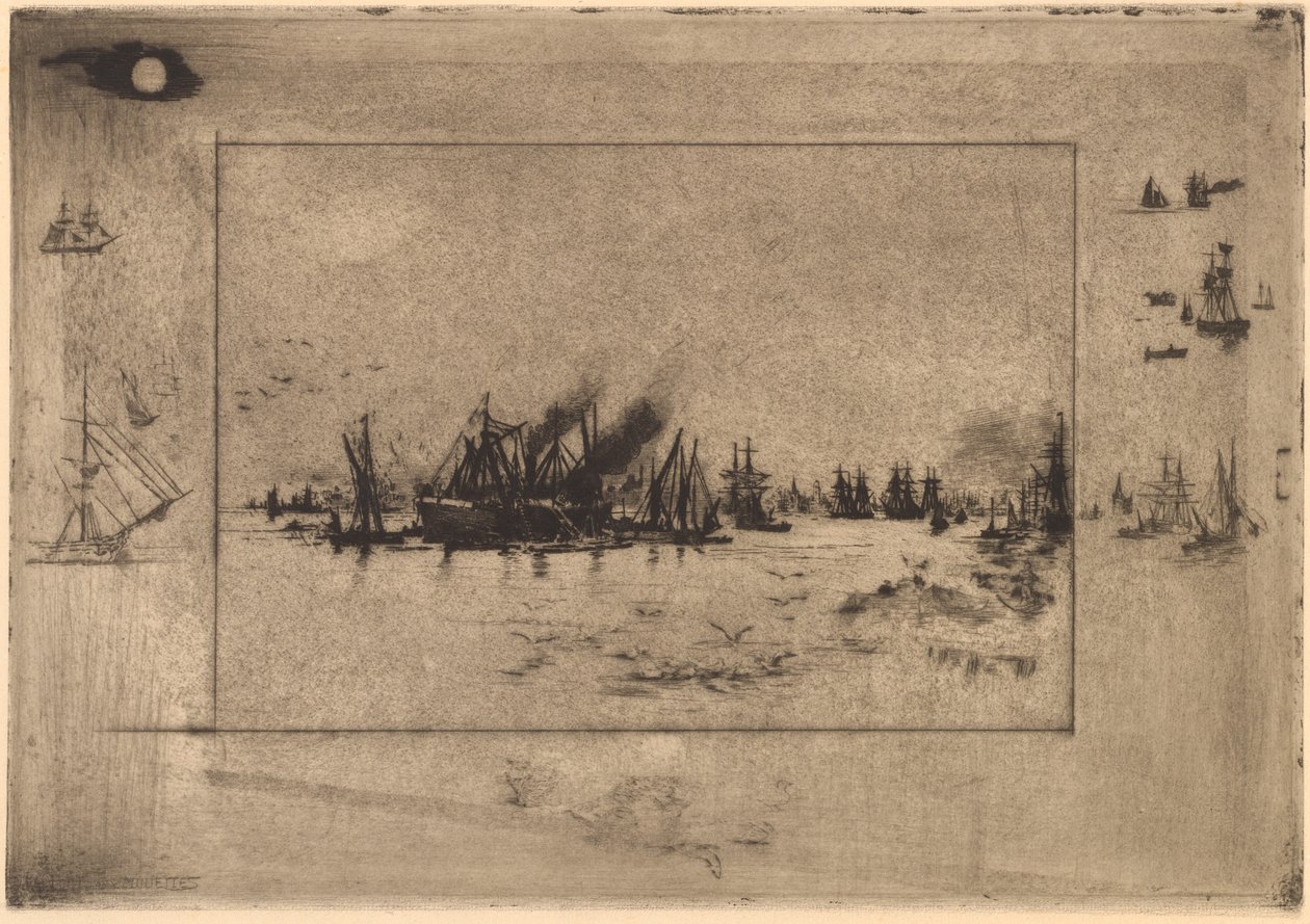 Port aux Mouettes Port med måger, 1886. af Felix Hilaire Buhot
