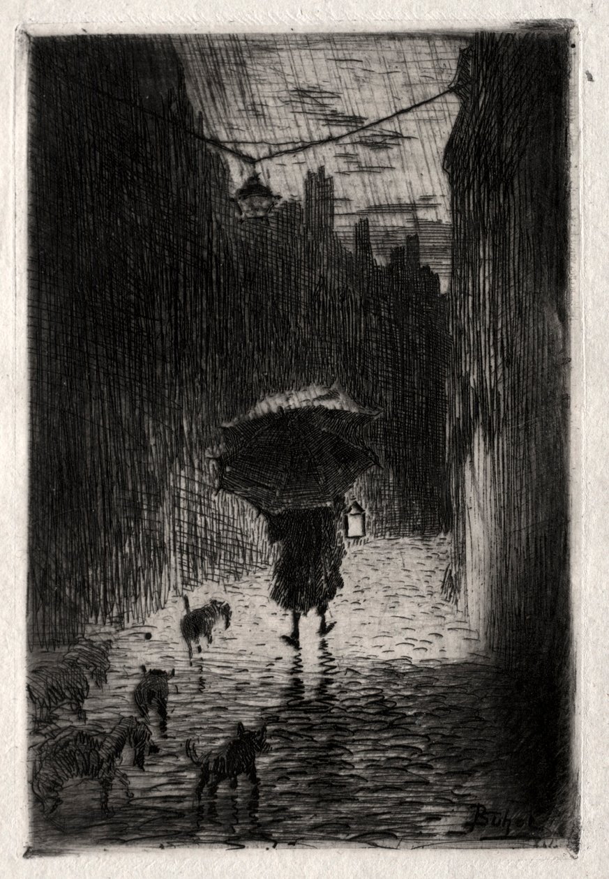 Regn og paraply, ca. 1875. af Felix Hilaire Buhot