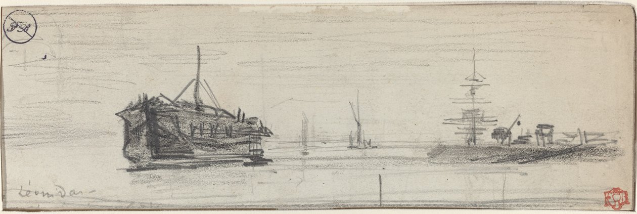 Forsendelse i Londons havn [recto] af Felix Hilaire Buhot