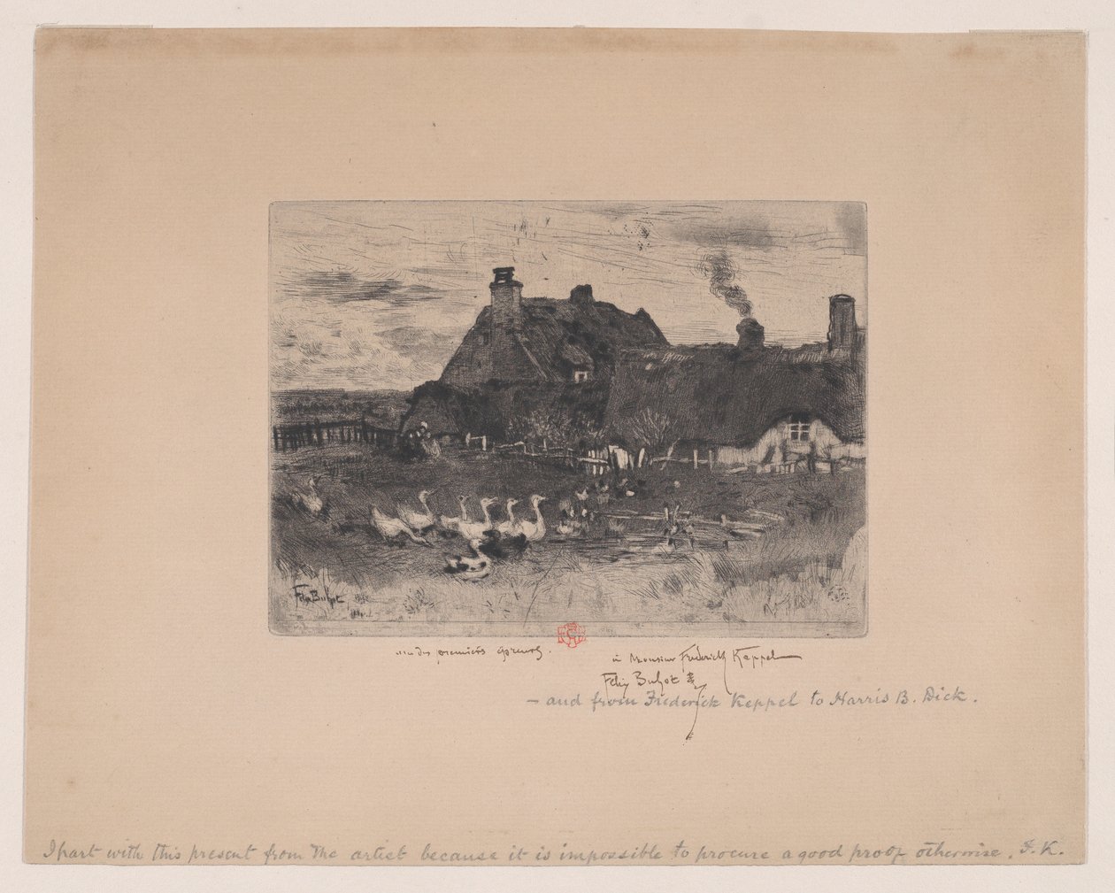 Små stråtækte hytter Les Petites Chaumières, 1878. af Felix Hilaire Buhot