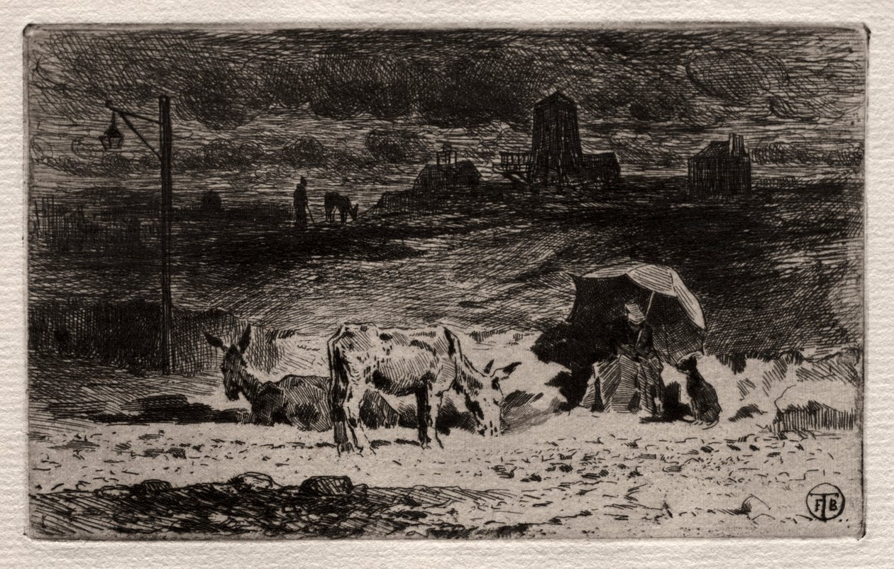 Æslerne ved Cailles-højen, ca. 1875. af Felix Hilaire Buhot