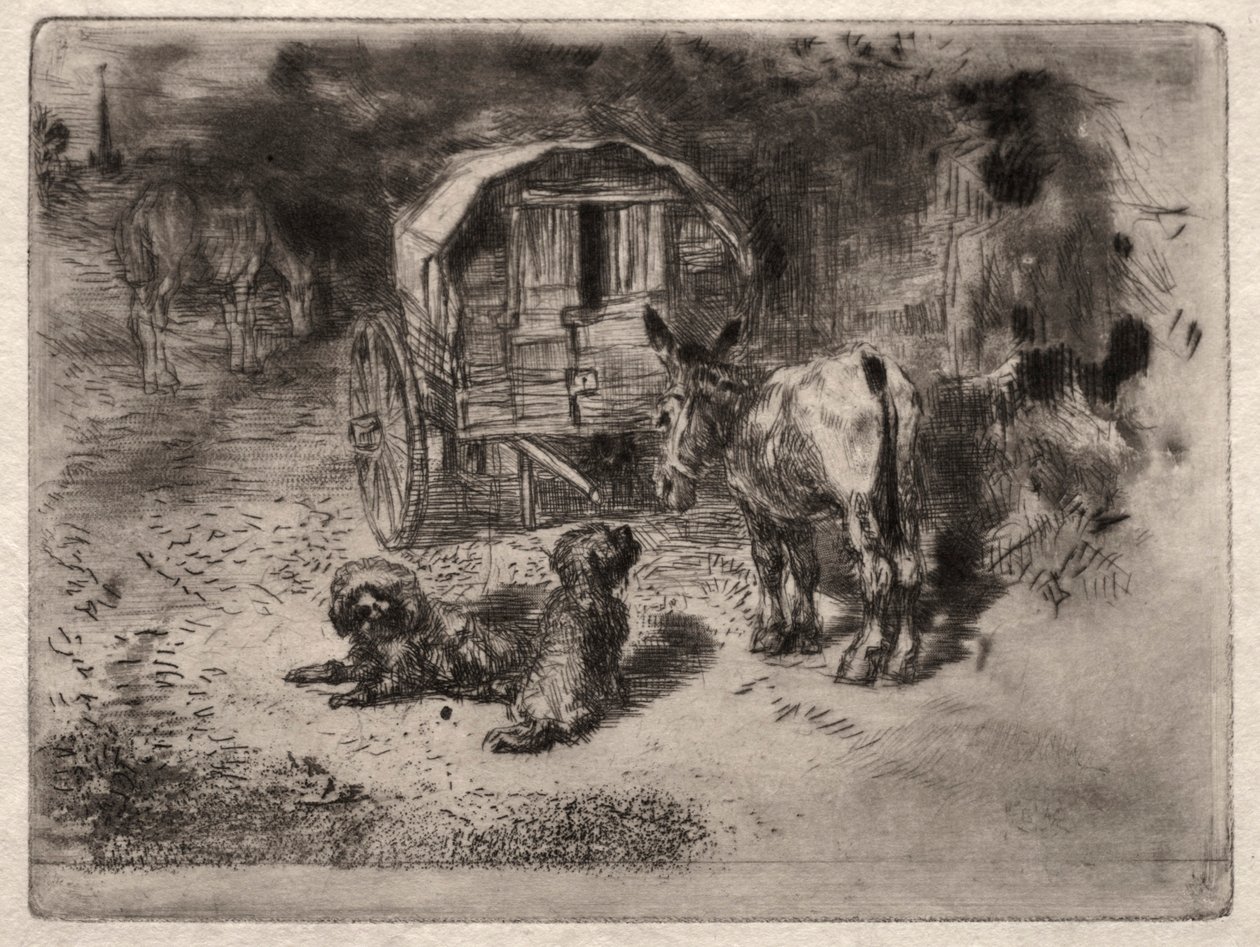 The Guardians of the House eller Saltimbanques venner, ca. 1875. af Felix Hilaire Buhot