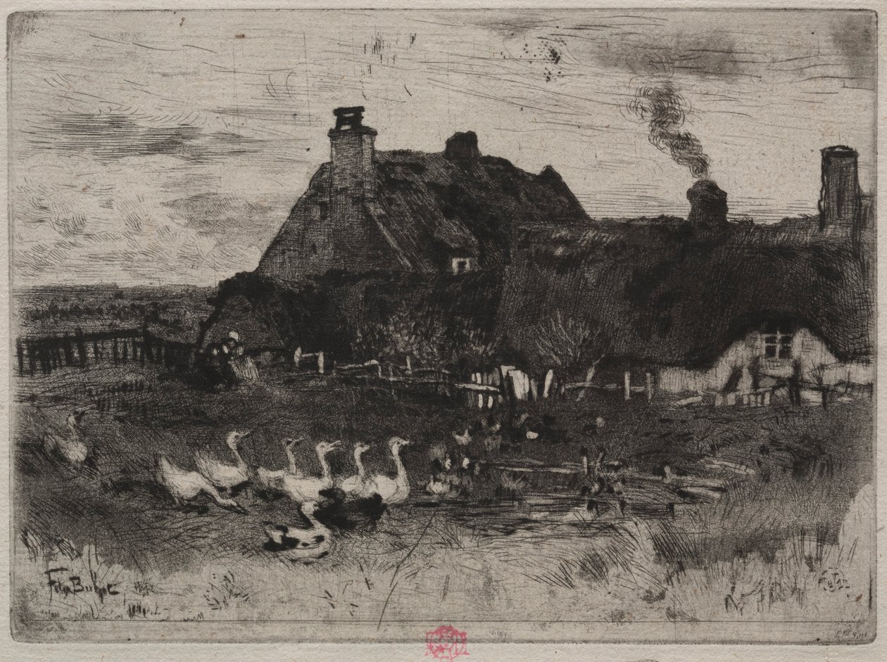 De små stråtækte hytter, 1878. af Felix Hilaire Buhot