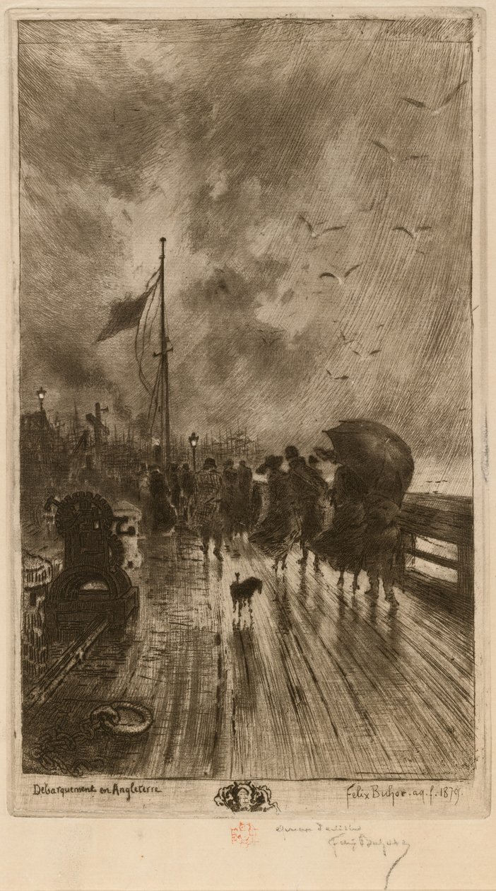 A Landing in England, Landing in England 1879. af Felix Hilaire Buhot