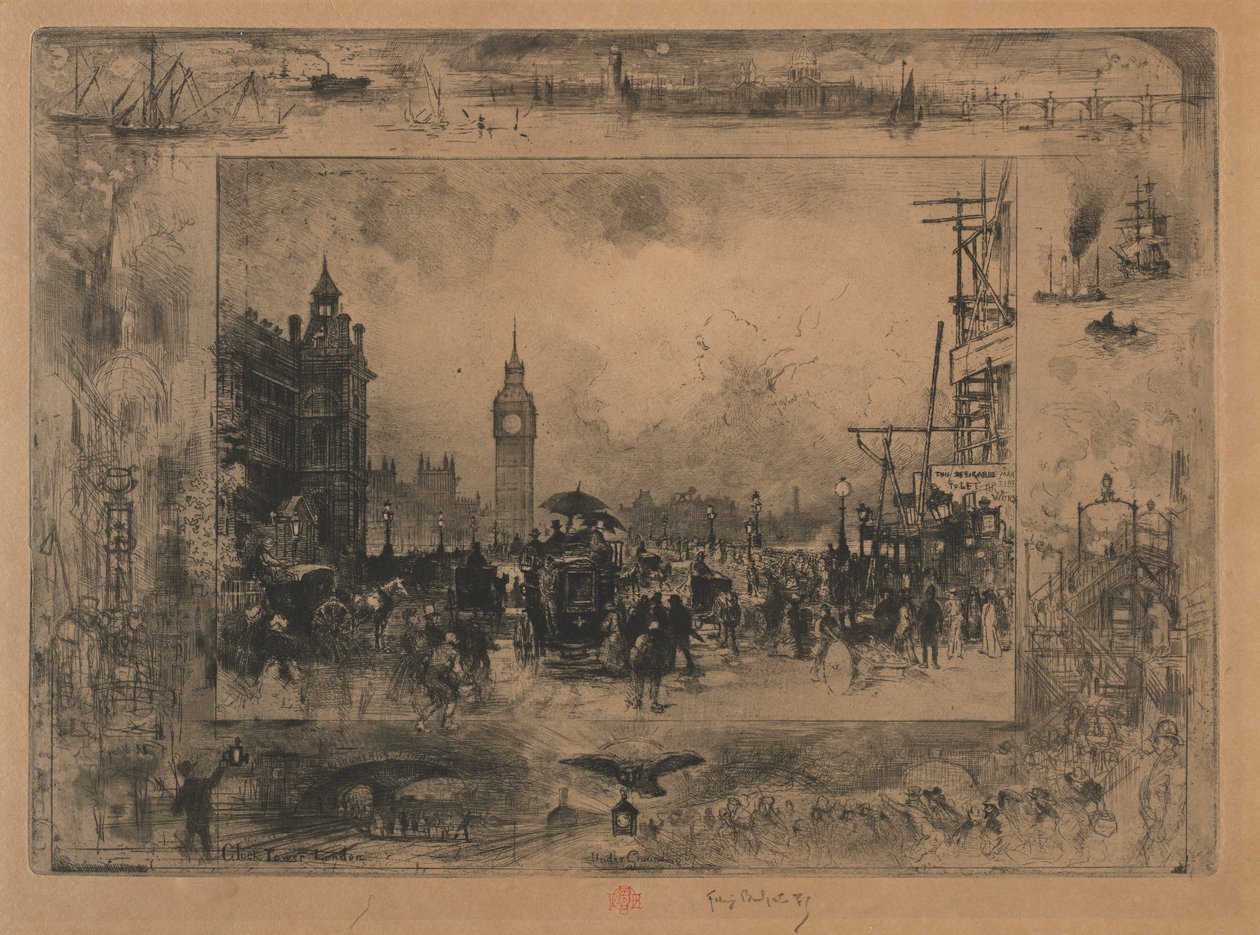 Westminster Bridge eller Westminster Tower, 1884. af Felix Hilaire Buhot
